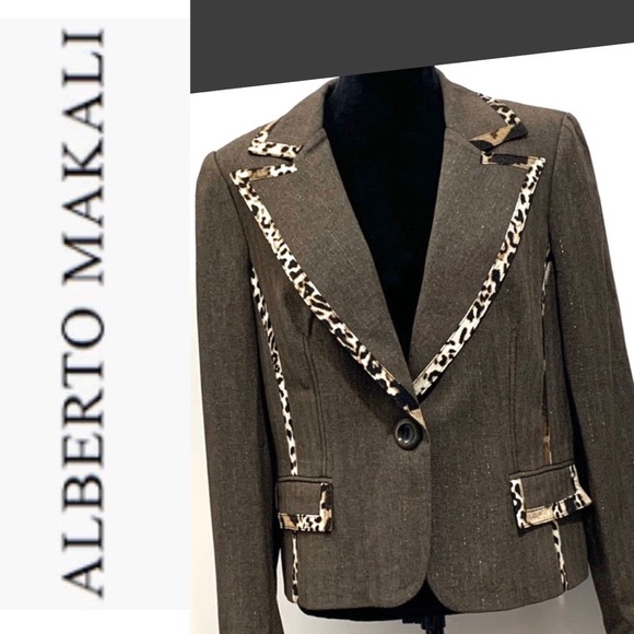 Alberto Makali Jackets & Blazers - Alberto Makali Brown Blazer Animal Print Detail